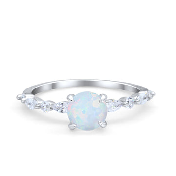 Art Deco Solitaire Wedding Ring Lab Created White Opal 925 Sterling Silver